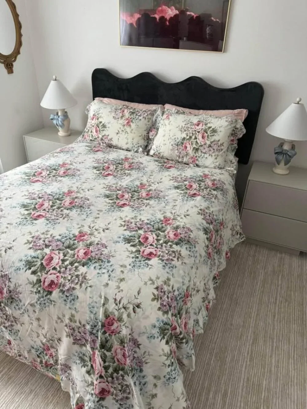 Vintage English Rose Floral Print FULL Duvet Cover Bed Set with 2 Shams